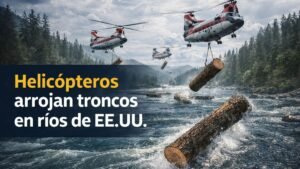 Helicópteros están arrojando troncos sobre ríos de Estados Unidos: más de 6.000 árboles con un objetivo vital